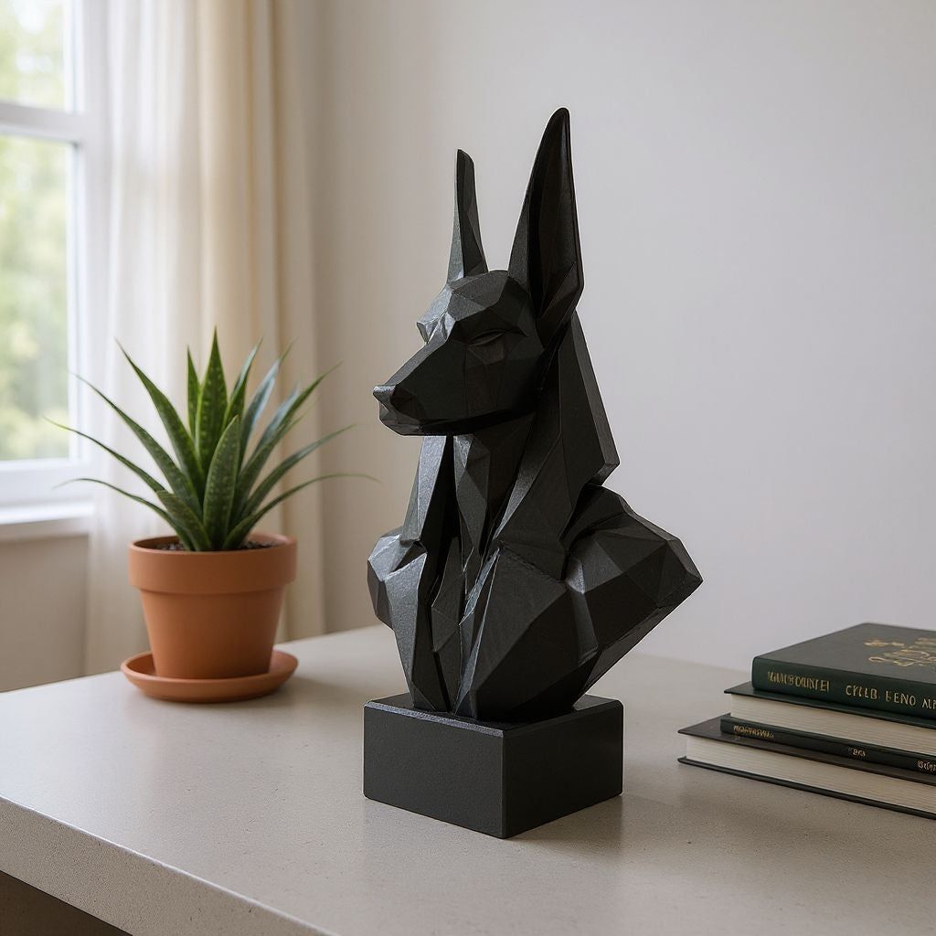 Low Poly Anubis Büste – Moderne ägyptische Skulptur im polygonalen Design