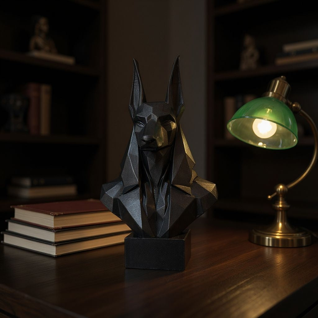 Low Poly Anubis Büste – Moderne ägyptische Skulptur im polygonalen Design