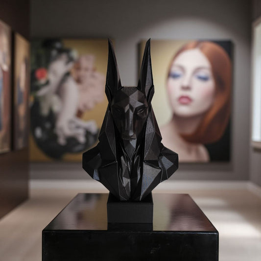 Low Poly Anubis Büste – Moderne ägyptische Skulptur im polygonalen Design