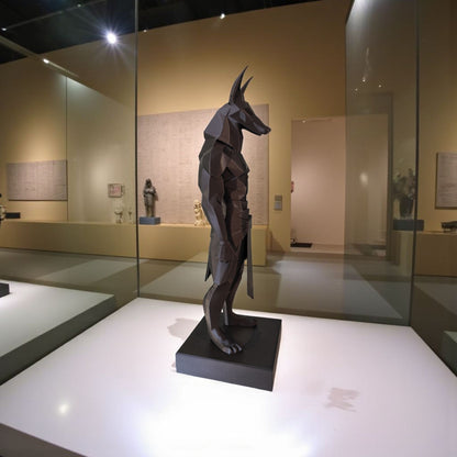 Low Poly Anubis Statue – Großformatige 3D-gedruckte Skulptur im ägyptischen Polygon-Design