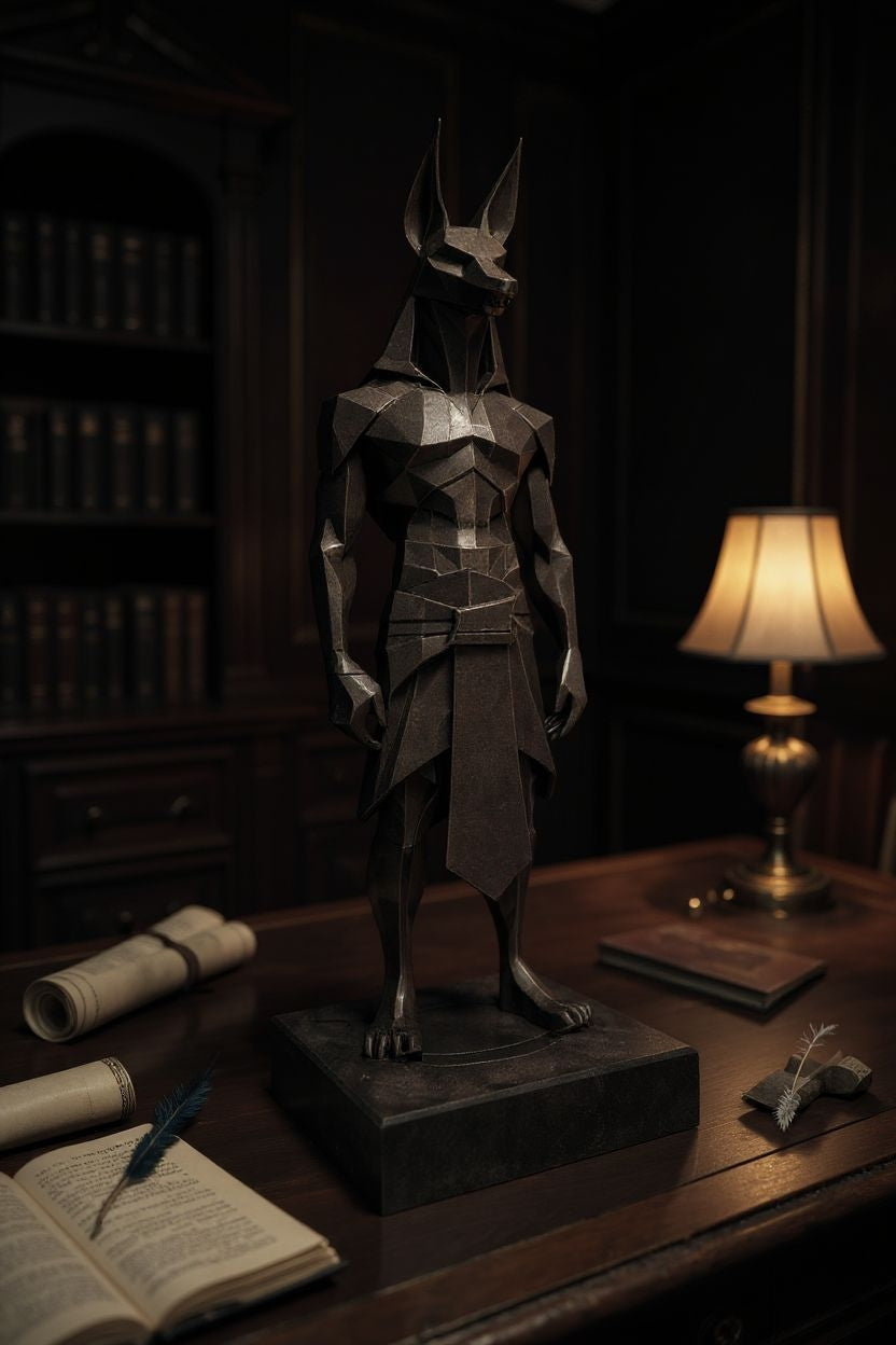Low Poly Anubis Statue – Großformatige 3D-gedruckte Skulptur im ägyptischen Polygon-Design