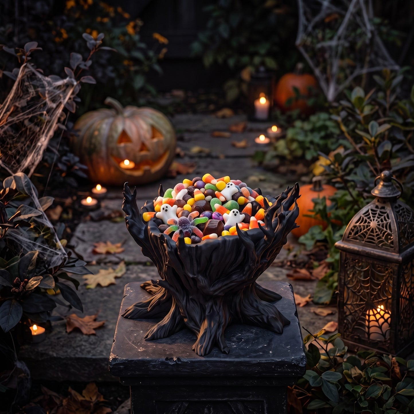Halloween Süßigkeitenschale Spooky Tree Candy Bowl gruselige Baum Deko für Trick or Treat Party und Herbstdeko
