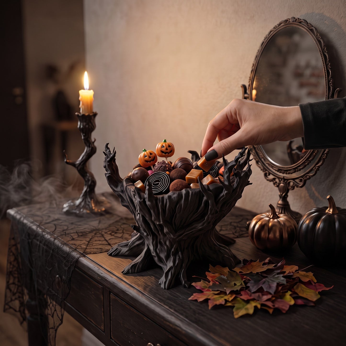 Halloween Süßigkeitenschale Spooky Tree Candy Bowl gruselige Baum Deko für Trick or Treat Party und Herbstdeko