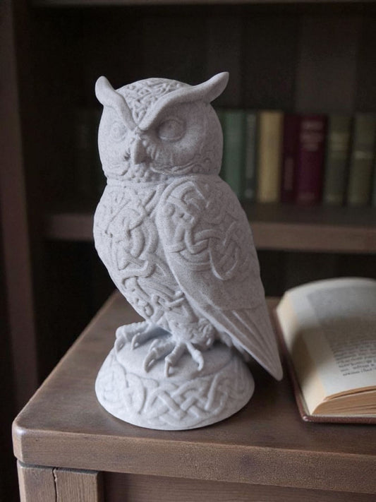 Celtic Owl Sculpture – 3D-gedruckte Eulenfigur mit keltischen Ornamenten