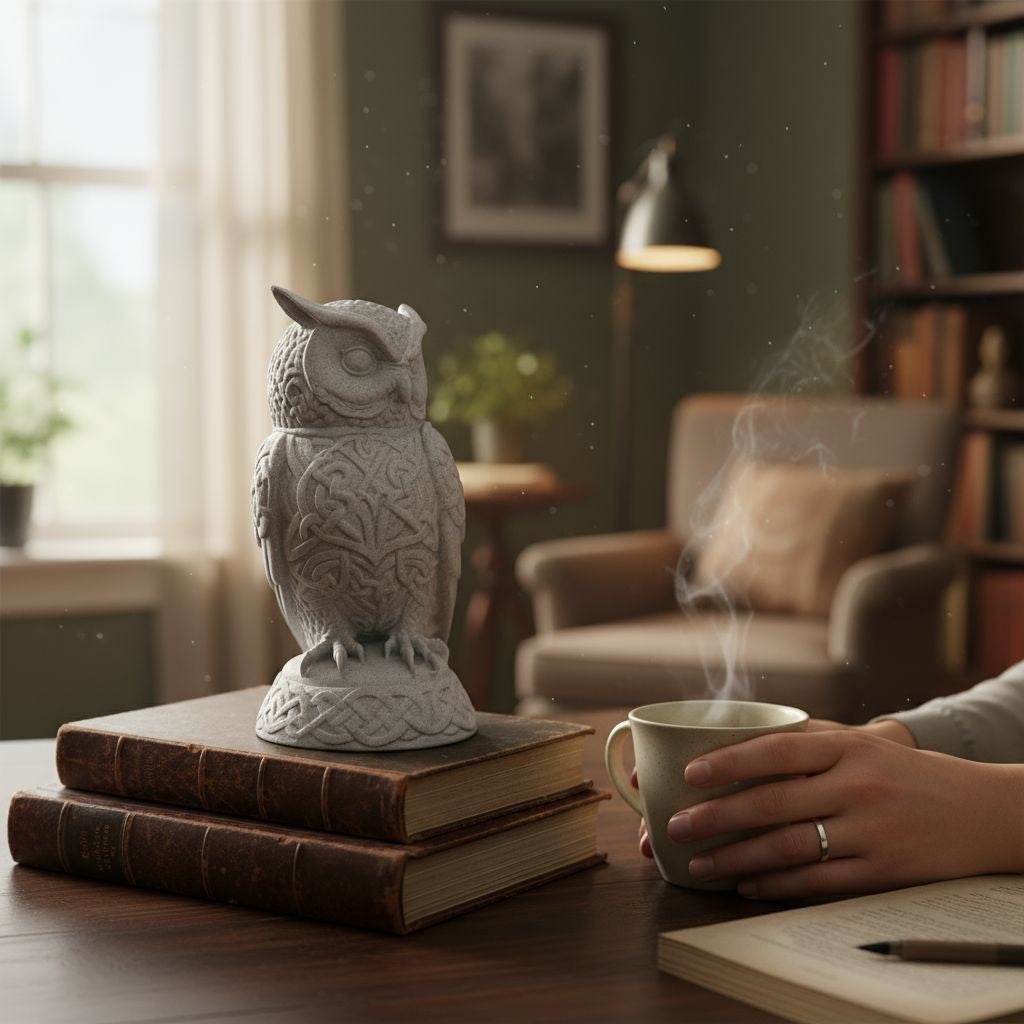Celtic Owl Sculpture – 3D-gedruckte Eulenfigur mit keltischen Ornamenten