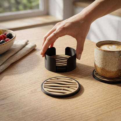 Untersetzer Set Getränkeuntersetzer mit Halter Zebra Design Tischdeko für Kaffee Tee Wohnzimmer Küche und Geschenkidee