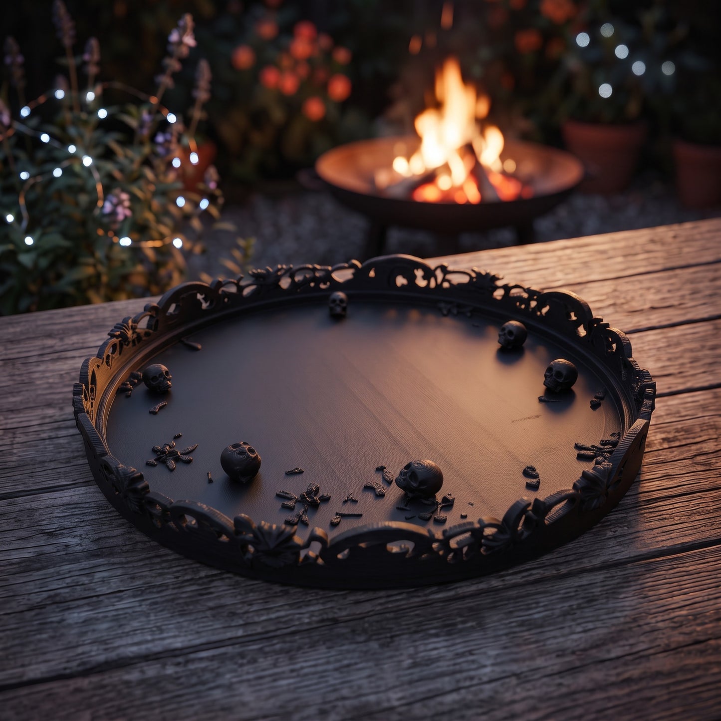 Gothic Tablett Deko mit Totenköpfen ornamentale Ablage Halloween Deko Schmuckablage für Gothic Wohnung Wohnzimmer und Geschenk