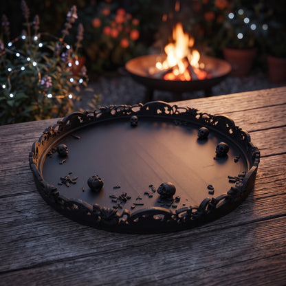 Gothic Tablett Deko mit Totenköpfen ornamentale Ablage Halloween Deko Schmuckablage für Gothic Wohnung Wohnzimmer und Geschenk