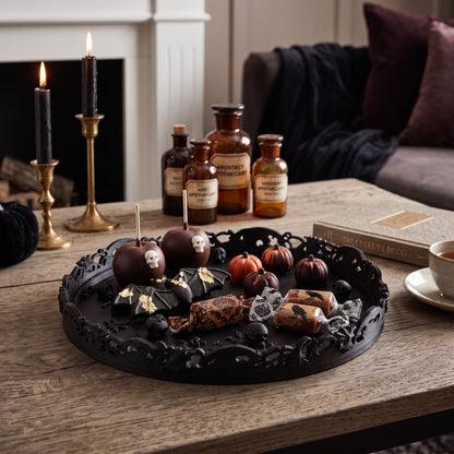 Gothic Tablett Deko mit Totenköpfen ornamentale Ablage Halloween Deko Schmuckablage für Gothic Wohnung Wohnzimmer und Geschenk