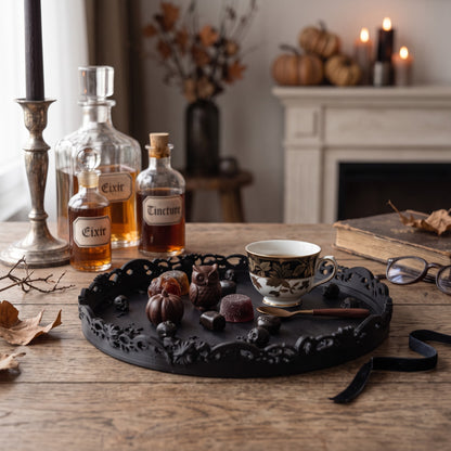 Gothic Tablett Deko mit Totenköpfen ornamentale Ablage Halloween Deko Schmuckablage für Gothic Wohnung Wohnzimmer und Geschenk