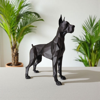 Low Poly Great Dane – Elegante 3D-gedruckte Skulptur im polygonalen Design