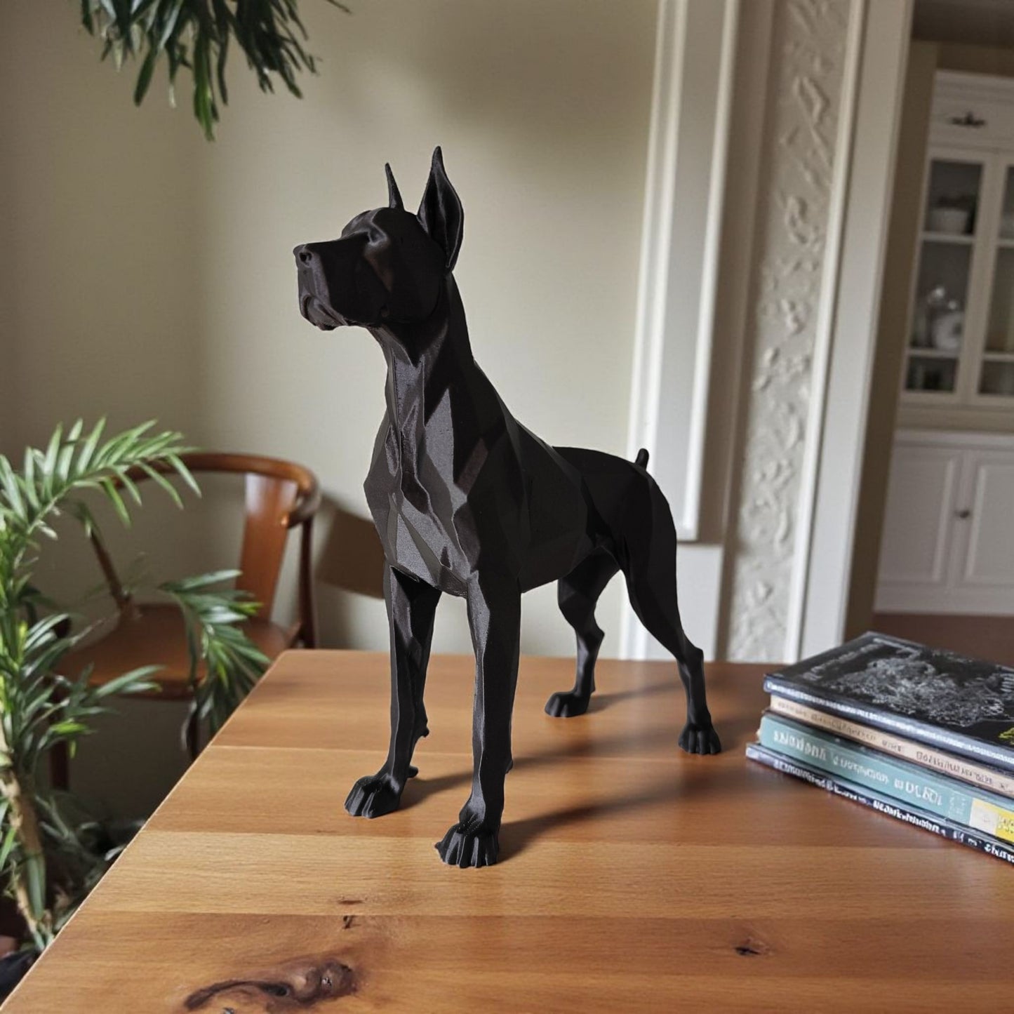 Low Poly Great Dane – Elegante 3D-gedruckte Skulptur im polygonalen Design