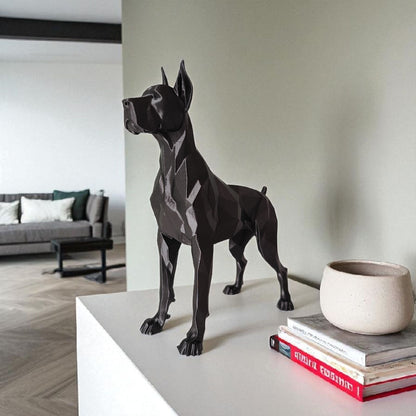 Low Poly Great Dane – Elegante 3D-gedruckte Skulptur im polygonalen Design