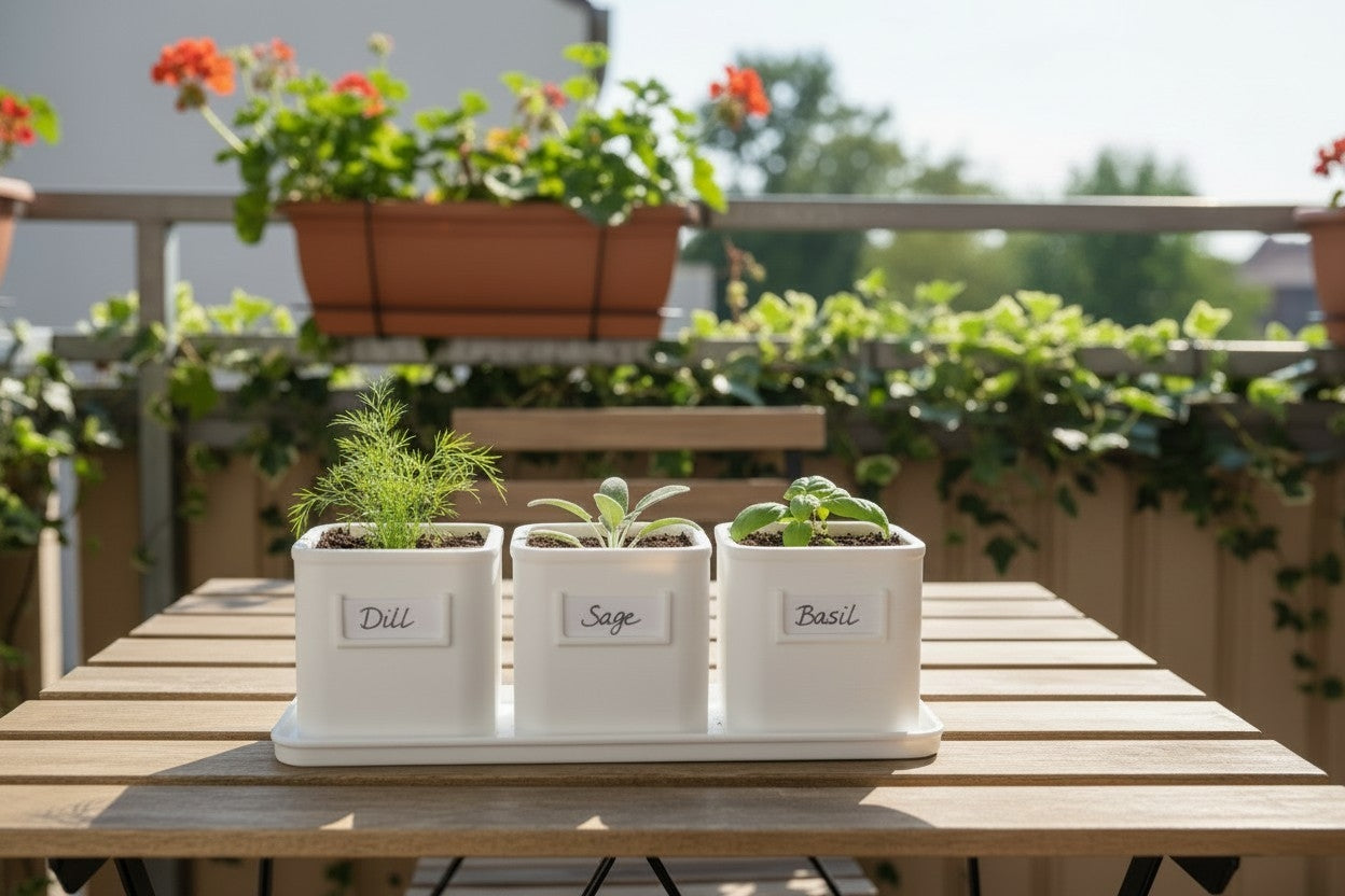 Kräutertopf Set mit Untersetzer, 3 Pflanztöpfe für Küche & Fensterbank