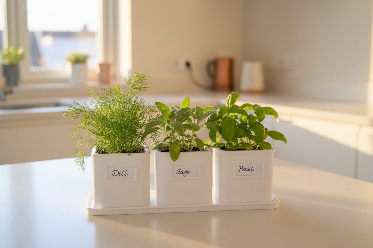 Kräutertopf Set mit Untersetzer, 3 Pflanztöpfe für Küche & Fensterbank