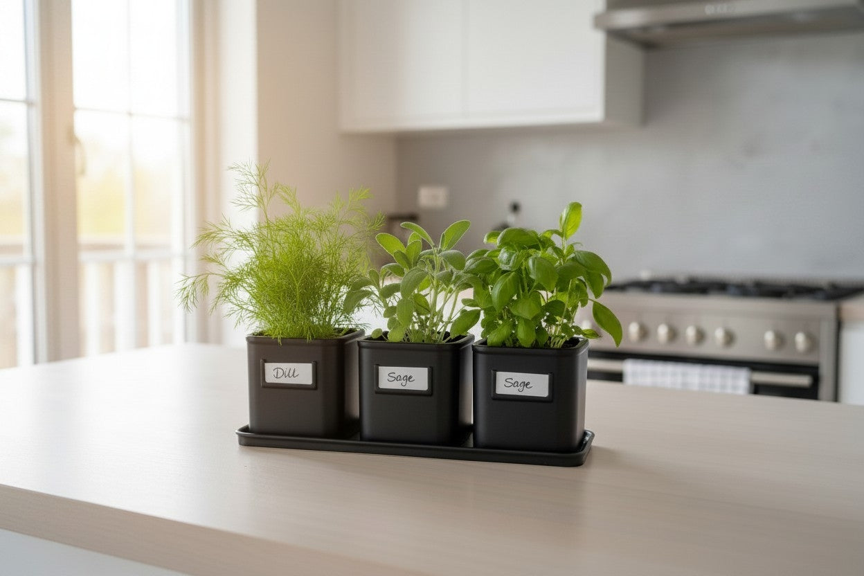 Kräutertopf Set mit Untersetzer, 3 Pflanztöpfe für Küche & Fensterbank