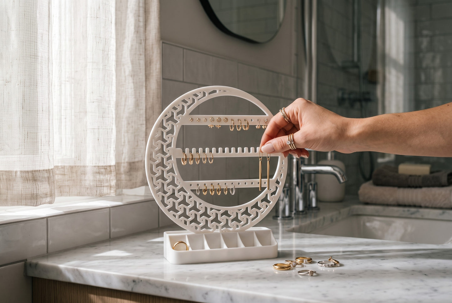 Schmuck Organizer Mond Schmuckständer Ohrringhalter Ringhalter mit Ablage für Schminktisch Bad und Geschenkidee