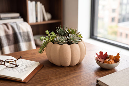 Kürbis Übertopf für Sukkulenten herbstliches Pflanzgefäß als gemütliche Herbstdeko für Wohnzimmer und Geschenkidee